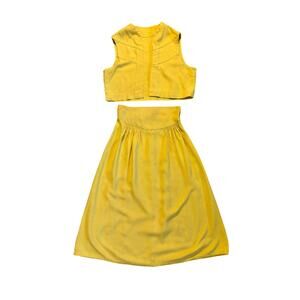 Vintage 1940s Vest & Skirt Set Butter Yellow Cotton Wounded Bird AS IS